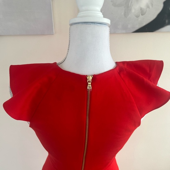 J. CREW Ruffled Short Shoulder Sleeve Midi Red Dress - Picture 7 of 13